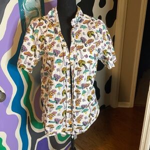 Shroomie White Short Sleeve Button Up